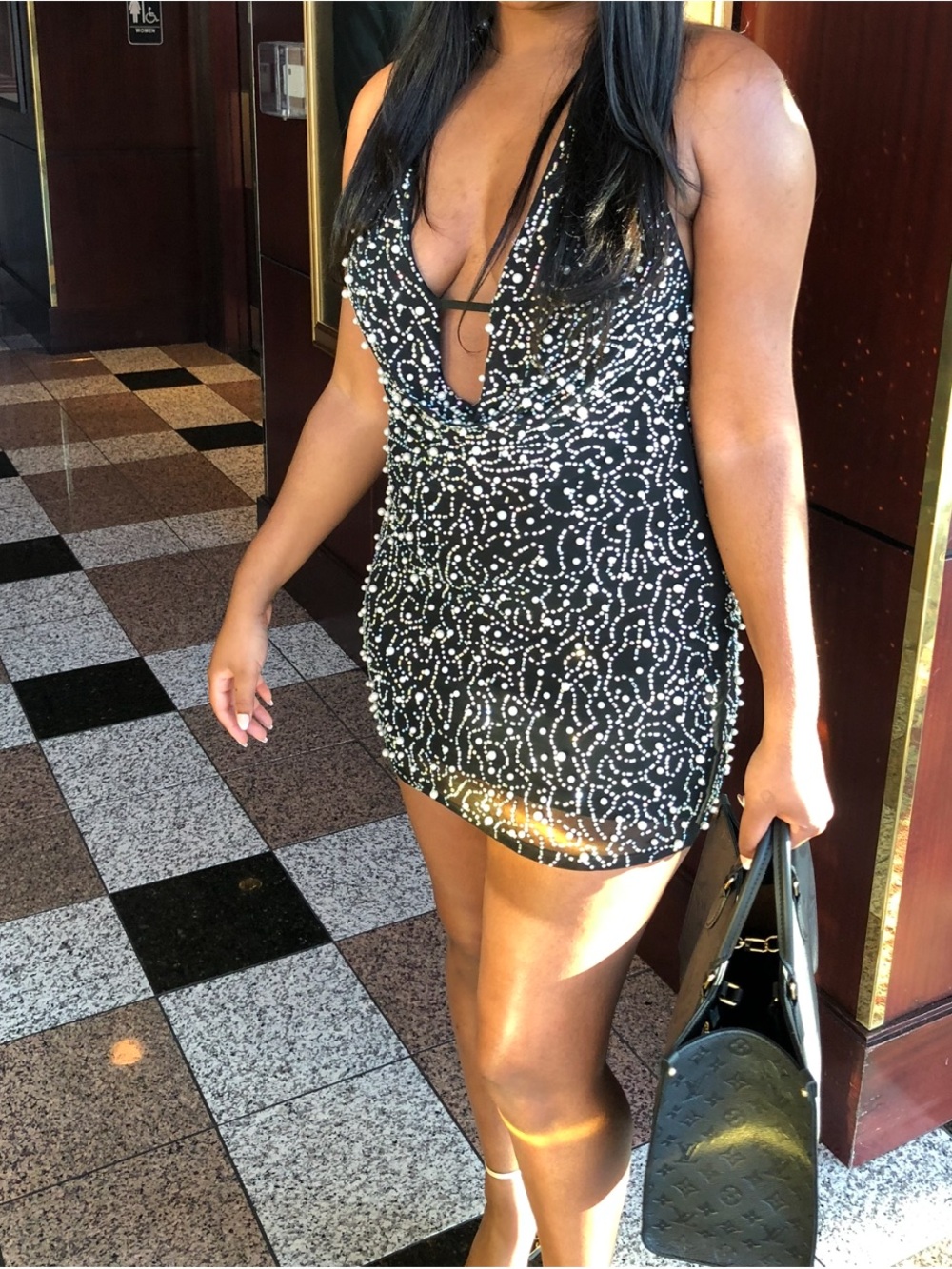 Windsor Black Beaded Plunge Mini Dress